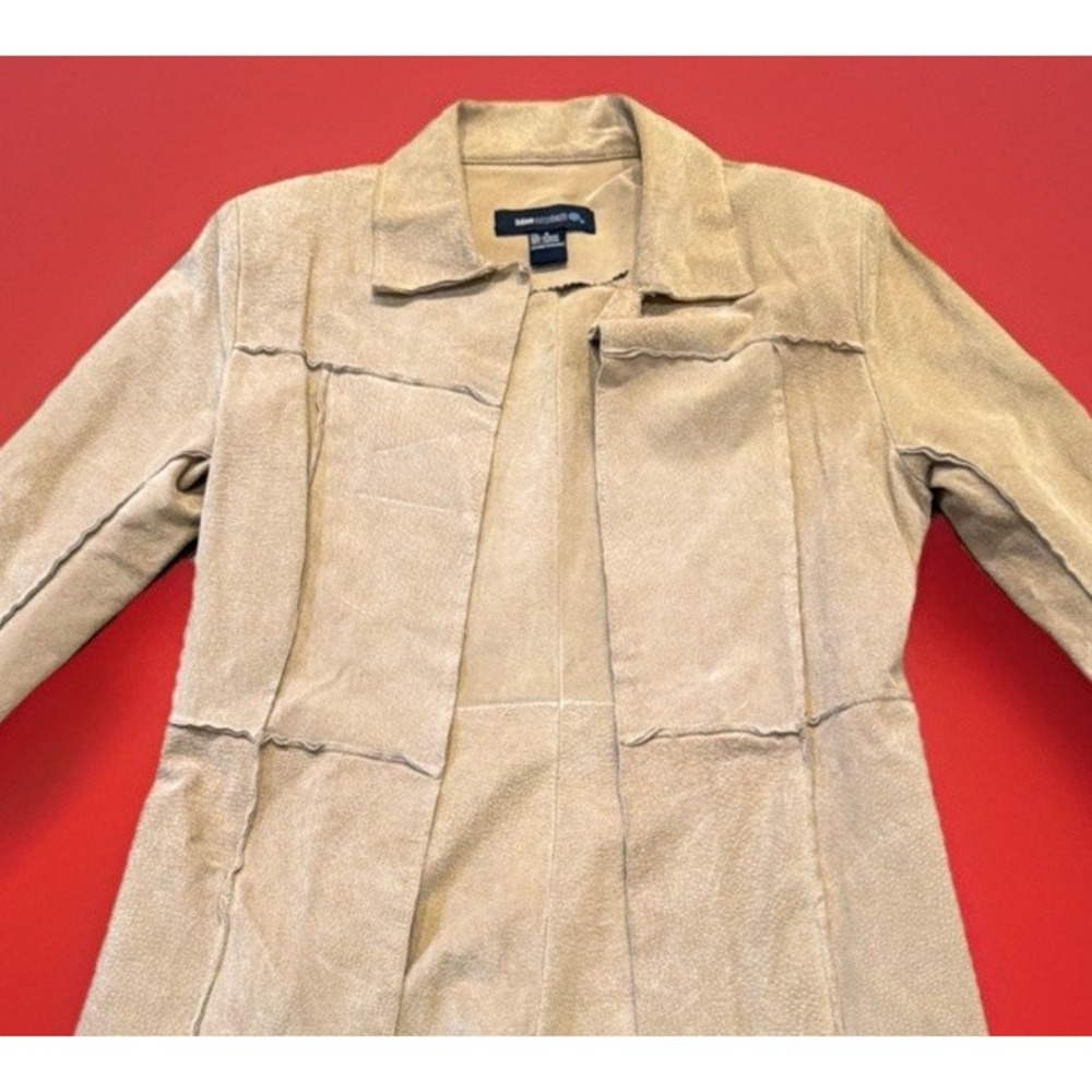 Blue Asphalt Vintage Tan Pebble Suede Open Front Coat Jacket Womens Small